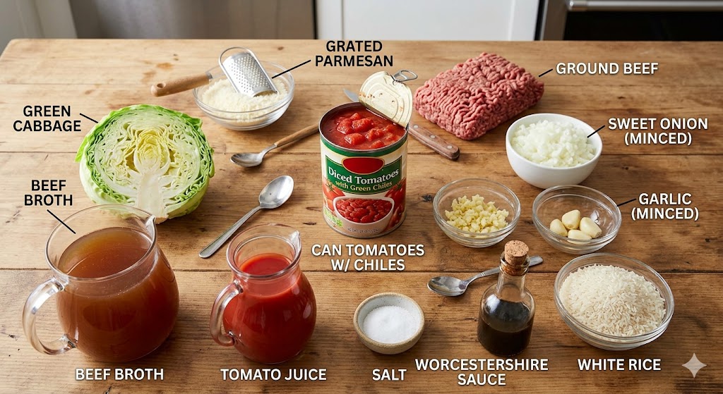 Cozy One-Pot Cabbage Roll Soup (Easy Unstuffed Recipe!) cabbage roll soup ingredients.