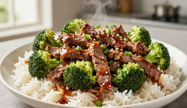Better-Than-Takeout Easy Beef and Broccoli Stir Fry (30-Minute Dinner!) Homemade Beef and Broccoli stir fry with tender beef strips, fresh broccoli florets, and a glossy savory soy sauce garnished with sesame seeds.